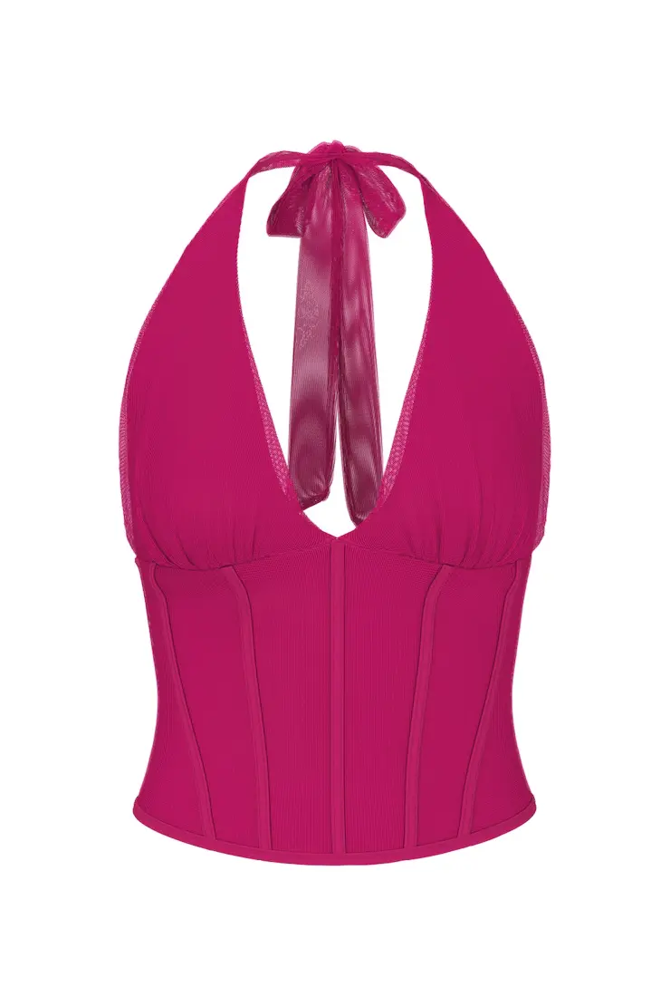 Plunge Halter Mesh Corset Top - Image 2