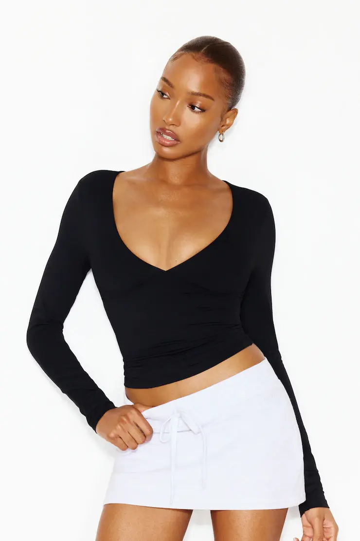 Sleek Plunge Longsleeve Top