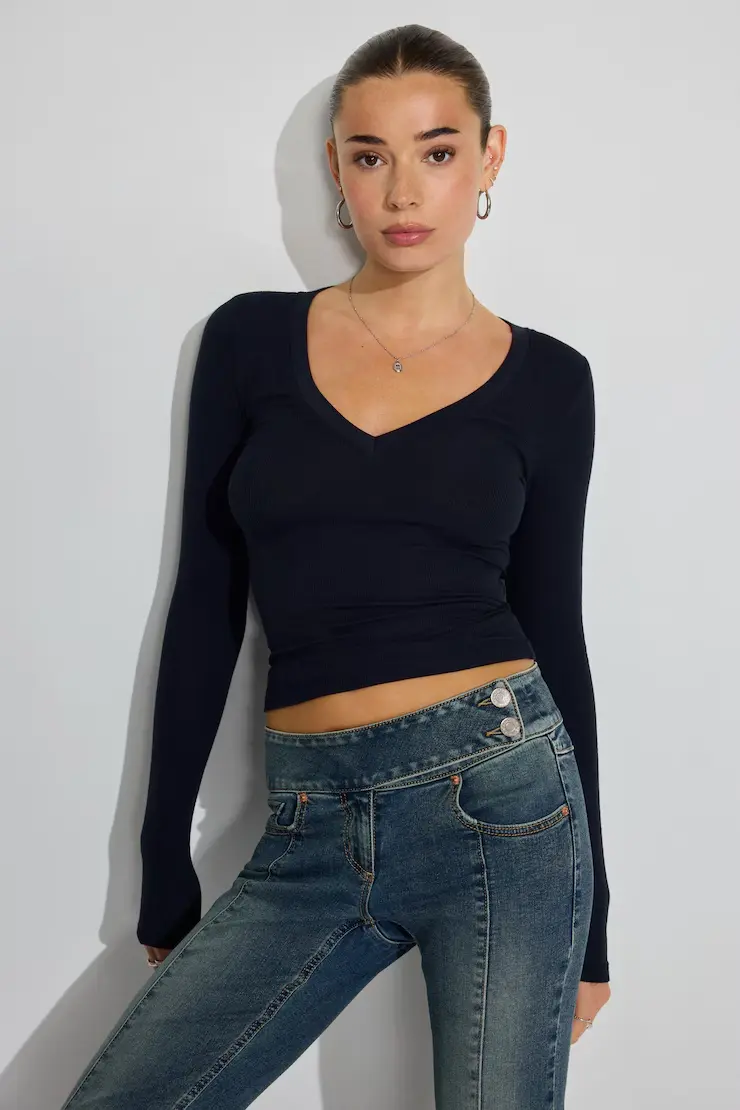 Serene Deep V-Neck Long Sleeve Top