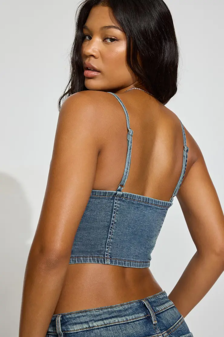 Denim Bustier Cami Top - Image 3